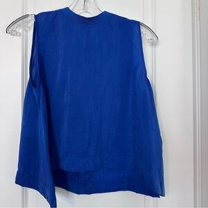 Royal Blue flowy Sleeveless Tank Top, shark bite hem, size small